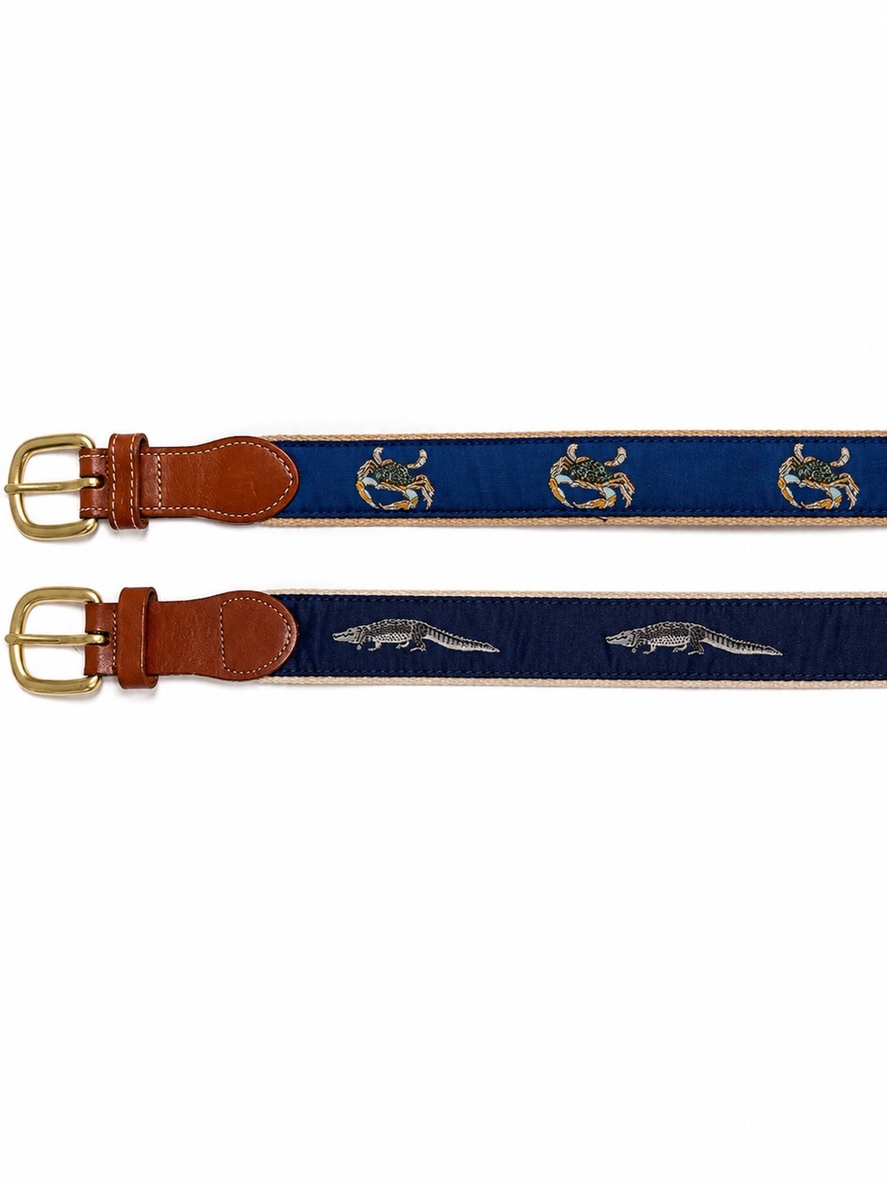 Leather Man Ltd Blue Crab & Alligator Leather Ribbon Belts Size 38 Lot of 2